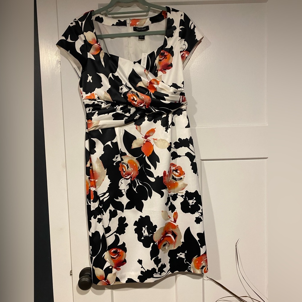 White House Black Market Floral Dress - Black, White, Orange